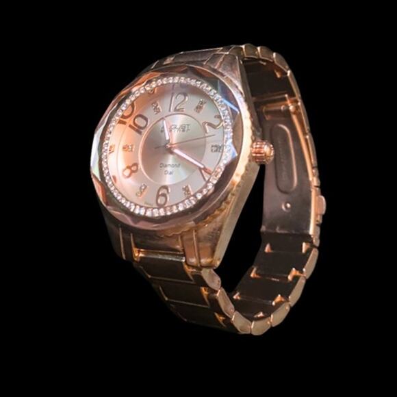 Secondhand Large Rose Gold Toned Diamond Dial Analog Wristwatch - Picture 1 of 10